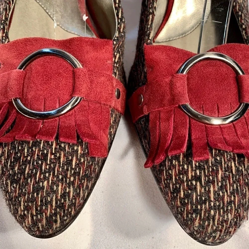 ANNE KLEIN FABRIC & RUST SUEDE SLING BACKS 8.5M